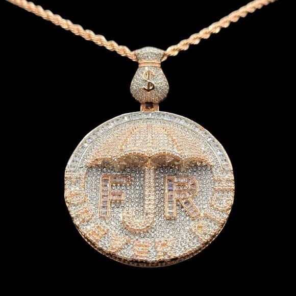 14K Rose Gold Finish Forever Rich - Free 24" x 3mm Rope Chain. - Picture 4 of 9